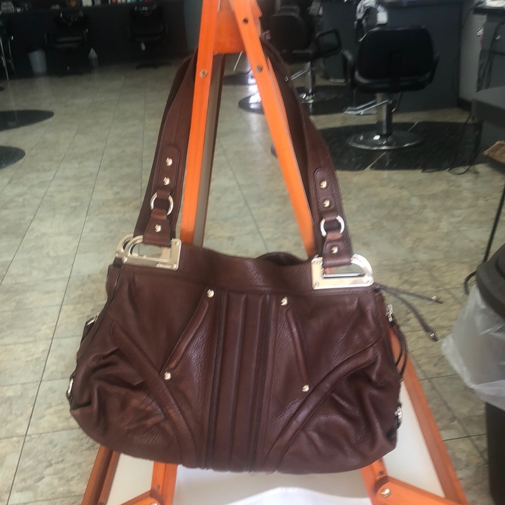 Women's B.Makowsky Leather Tote Bag Purse Hobo Y2K Dark Brown 12 x 16